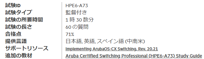 HPE6-A73試験情報